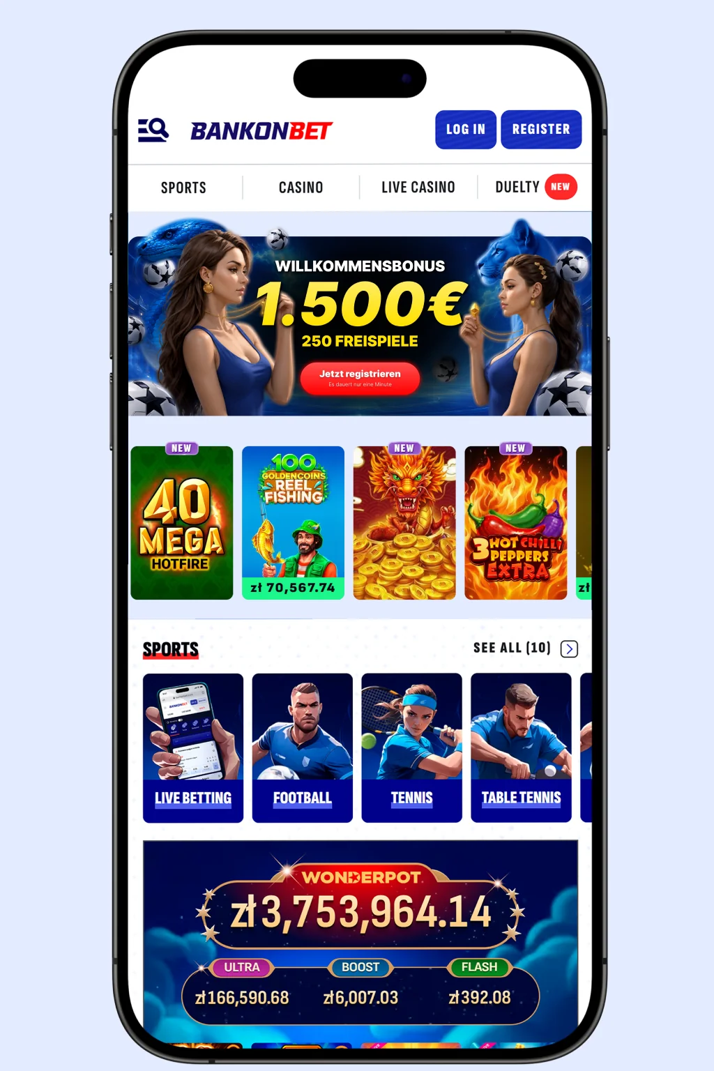 Bankonbet Mobile Casino App auf dem Smartphone